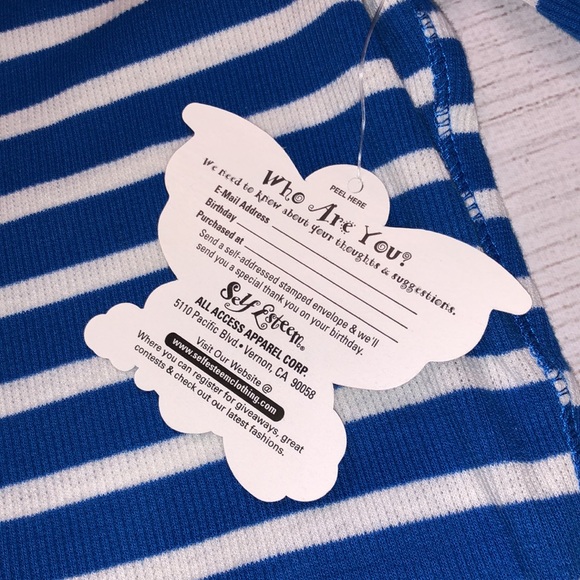 Original Self Esteem 🦋 Sticker on VTG Sz M Blue White Stripe Waffle Henley - Picture 4 of 9
